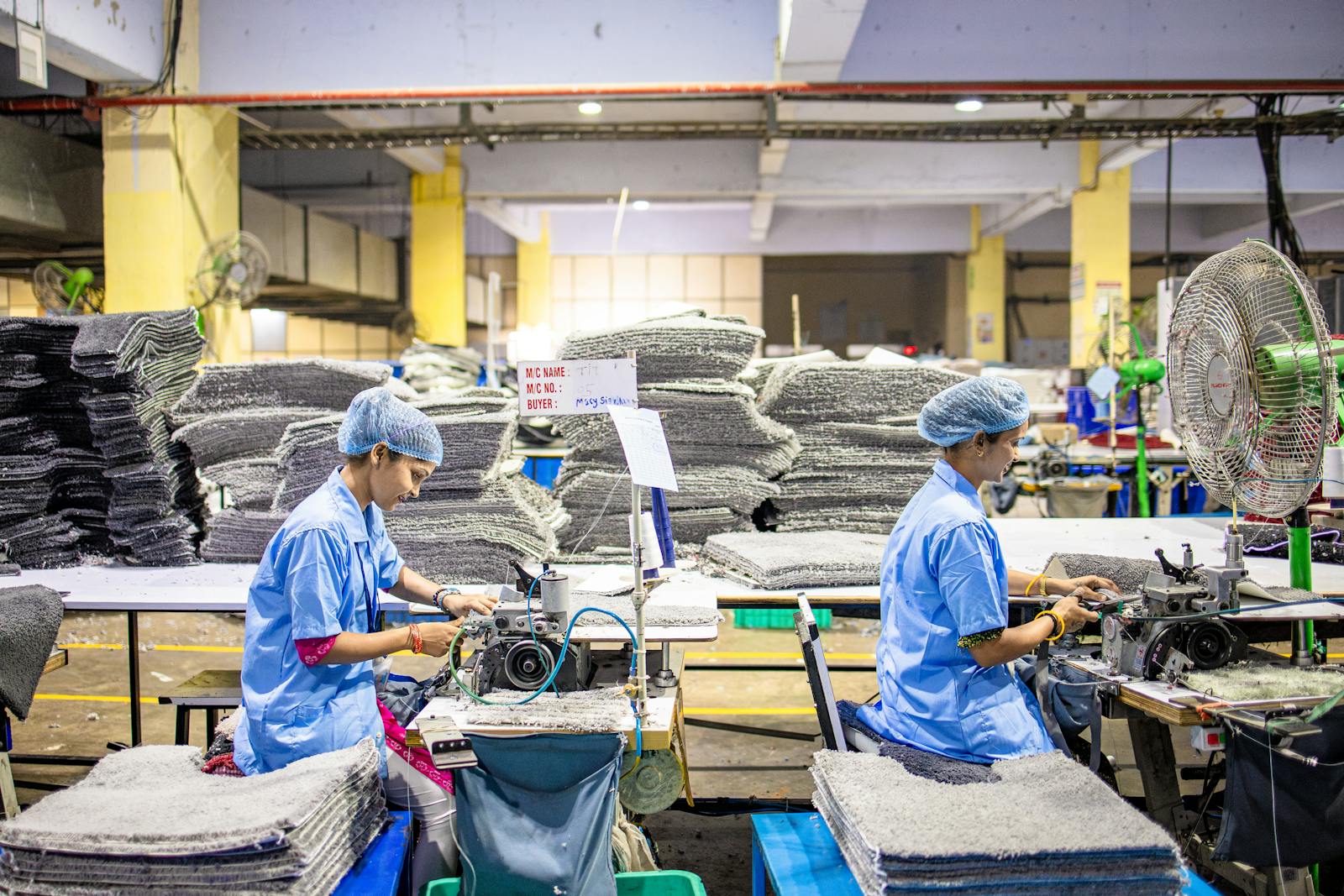 Knitwear factory production floor with modern equipment